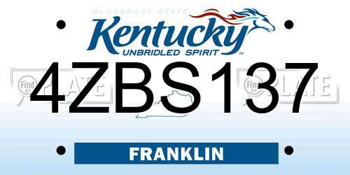 4ZBS137 Kentucky License Plate