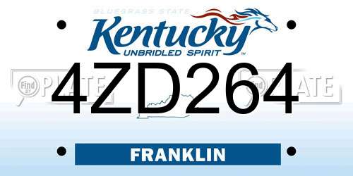 4ZD264 Kentucky License Plate