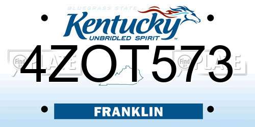4ZOT573 Kentucky License Plate