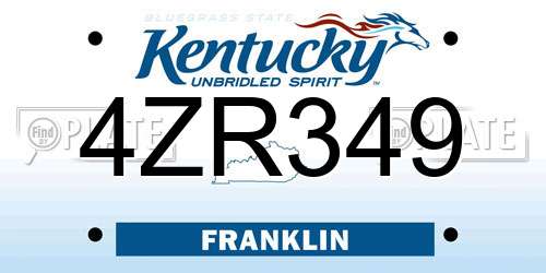 4ZR349 Kentucky License Plate