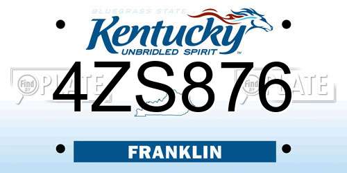 4ZS876 Kentucky License Plate