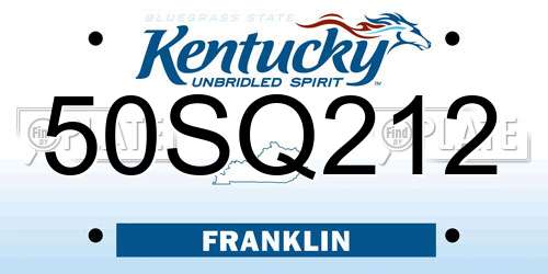 50SQ212 Kentucky License Plate