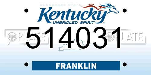 514031 Kentucky License Plate
