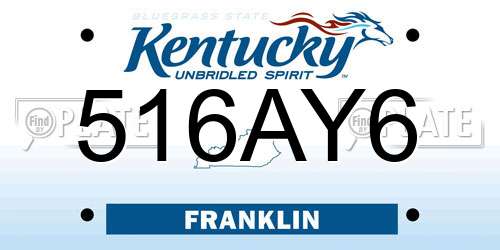 516AY6 Kentucky License Plate