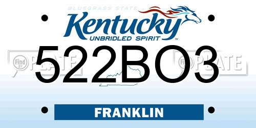 522BO3 Kentucky License Plate