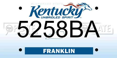 5258BA Kentucky License Plate