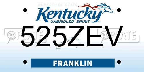 525ZEV Kentucky License Plate