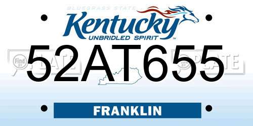 52AT655 Kentucky License Plate