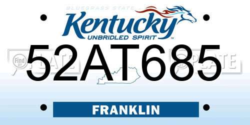52AT685 Kentucky License Plate