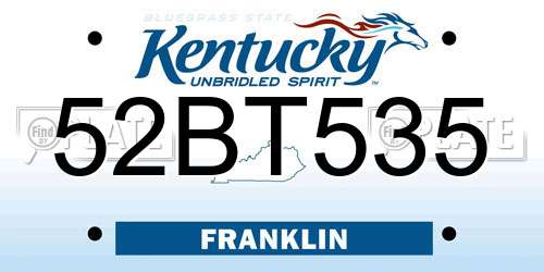 52BT535 Kentucky License Plate