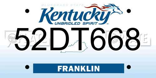 52DT668 Kentucky License Plate