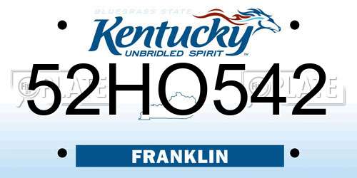 52HO542 Kentucky License Plate