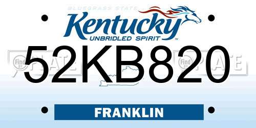 52KB820 Kentucky License Plate