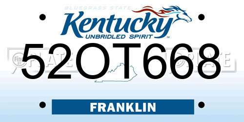 52OT668 Kentucky License Plate