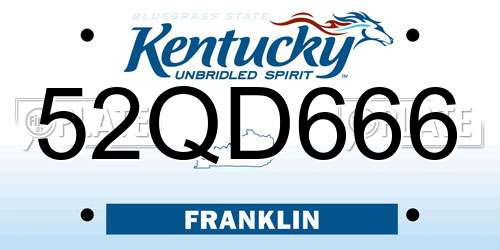 52QD666 Kentucky License Plate