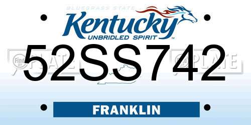 52SS742 Kentucky License Plate