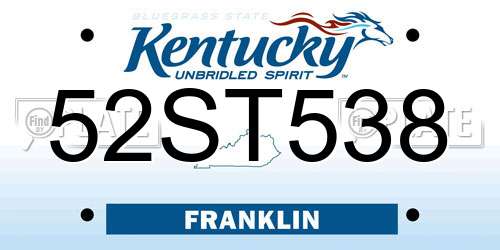 52ST538 Kentucky License Plate