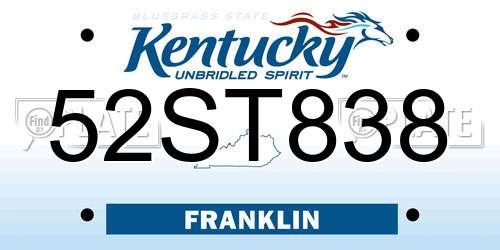 52ST838 Kentucky License Plate