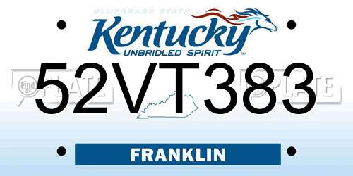52VT383 Kentucky License Plate