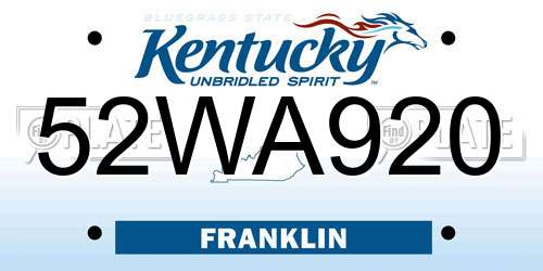 52WA920 Kentucky License Plate