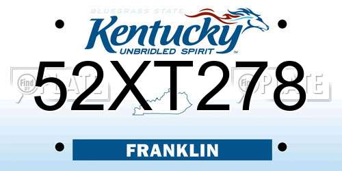 52XT278 Kentucky License Plate