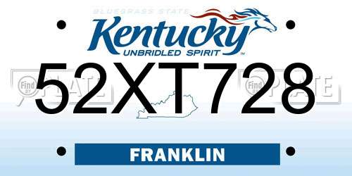 52XT728 Kentucky License Plate