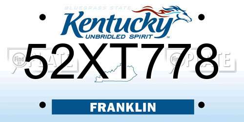 52XT778 Kentucky License Plate