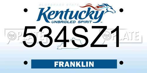 534SZ1 Kentucky License Plate