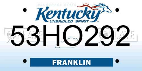 53HO292 Kentucky License Plate
