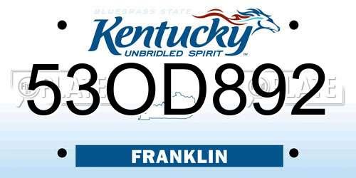 53OD892 Kentucky License Plate