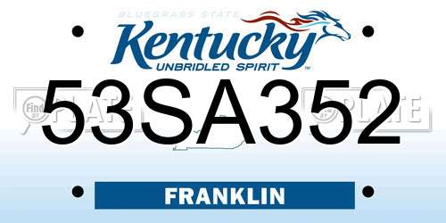 53SA352 Kentucky License Plate