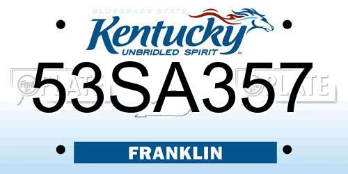 53SA357 Kentucky License Plate