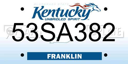 53SA382 Kentucky License Plate