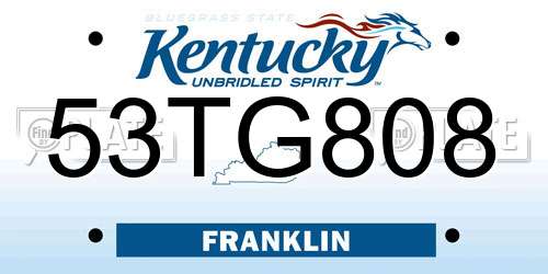 53TG808 Kentucky License Plate