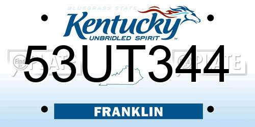 53UT344 Kentucky License Plate