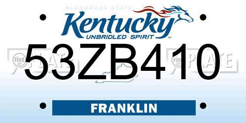 53ZB410 Kentucky License Plate