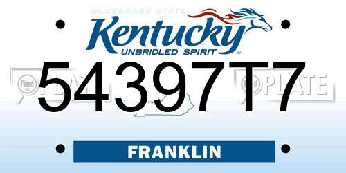54397T7 Kentucky License Plate