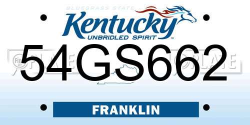 54GS662 Kentucky License Plate