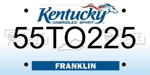 55TO225 Kentucky License Plate