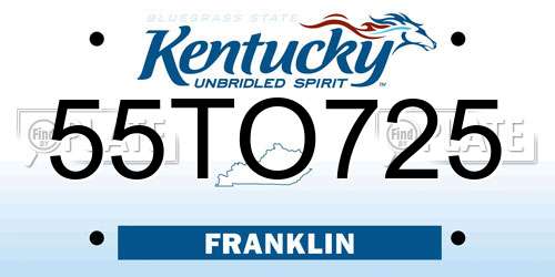 55TO725 Kentucky License Plate