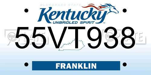 55VT938 Kentucky License Plate