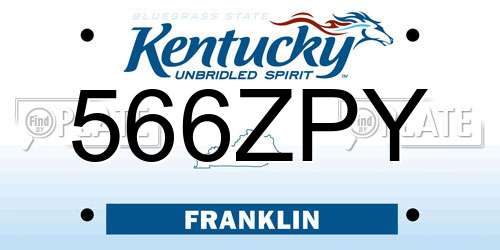 566ZPY Kentucky License Plate