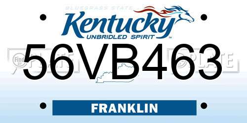 56VB463 Kentucky License Plate