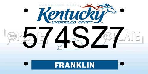 574SZ7 Kentucky License Plate