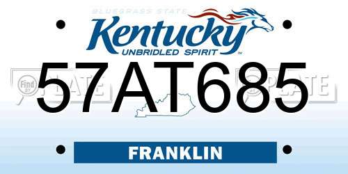 57AT685 Kentucky License Plate