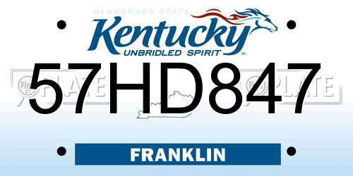 57HD847 Kentucky License Plate