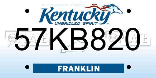 57KB820 Kentucky License Plate
