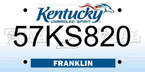57KS820 Kentucky License Plate