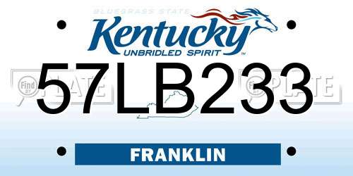 57LB233 Kentucky License Plate