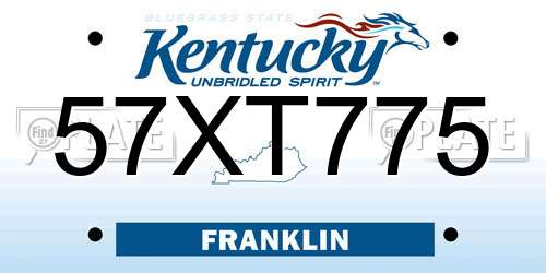 57XT775 Kentucky License Plate